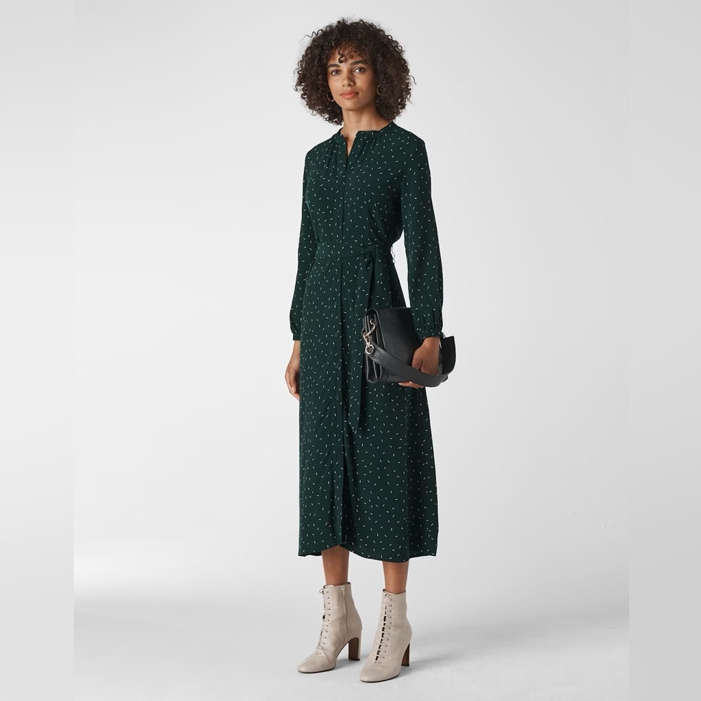 Whistles Sprinkle Print Midi Shirt Dress, Size 6, Deep Green